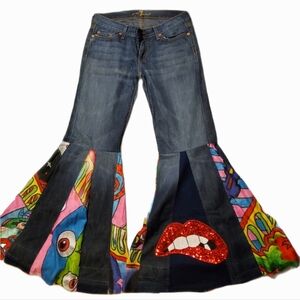 7 For All Mankind Wide Leg Embellished Bell Bottom Jeans Size 30 NWOT